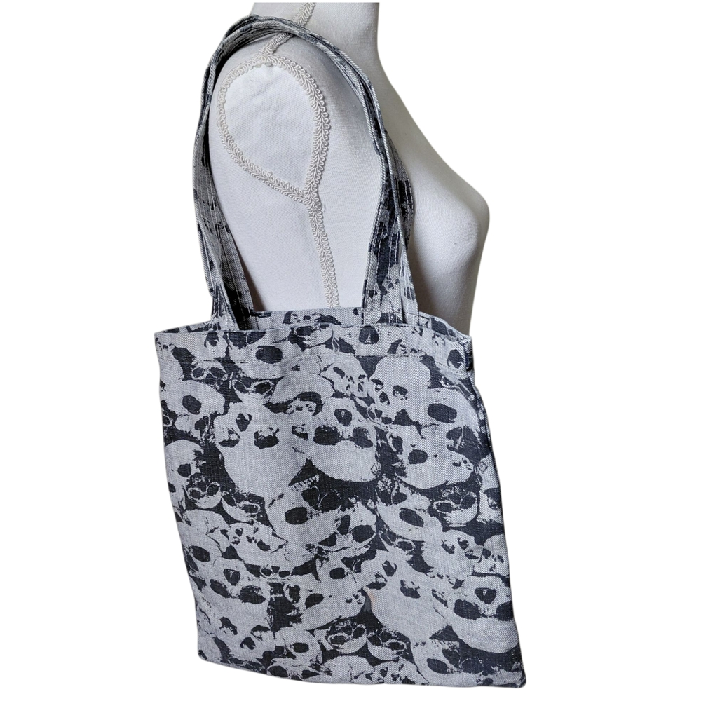 Black and Gray Skull Gothic Denim Tote Bag